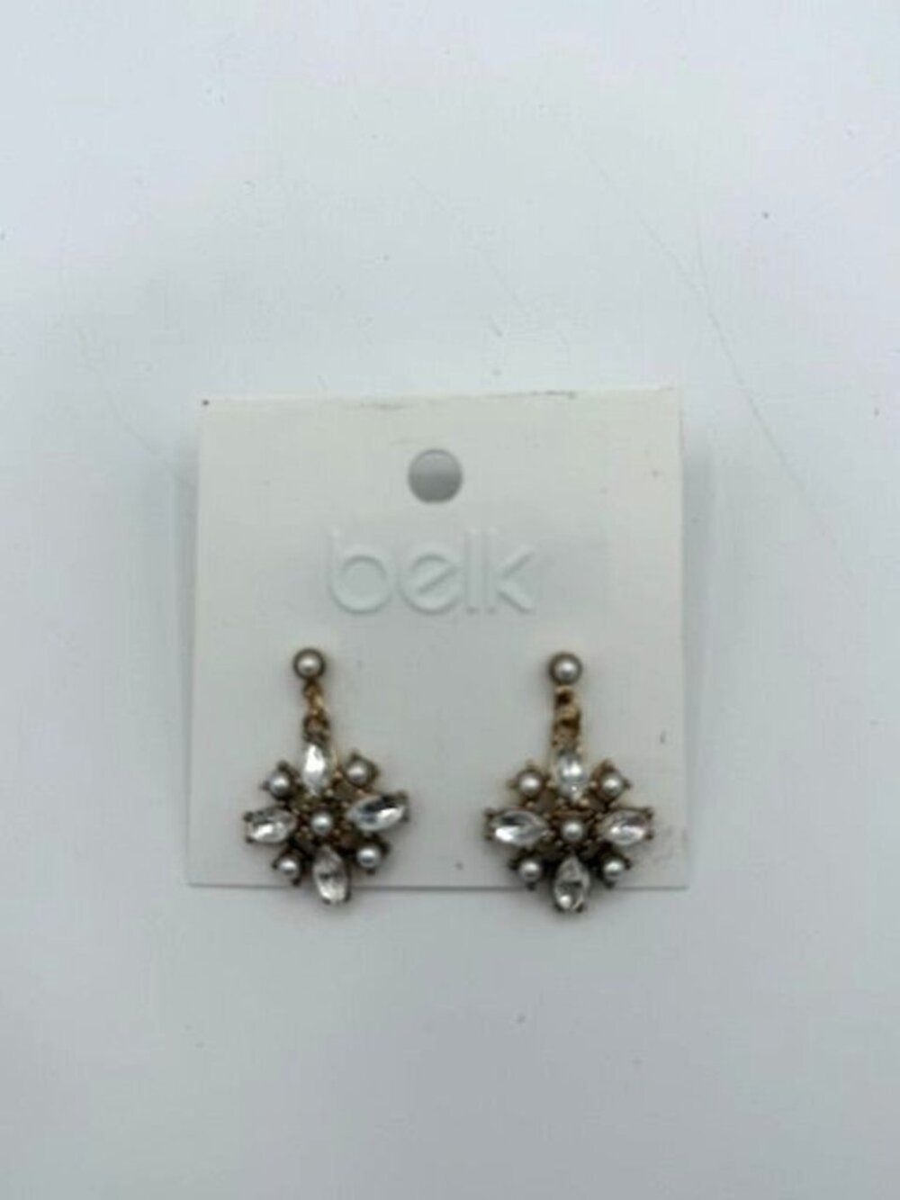 Gold Tone Faux Pearl and Rhinestone Snowflake Cluster Dangle Pierced Earrings